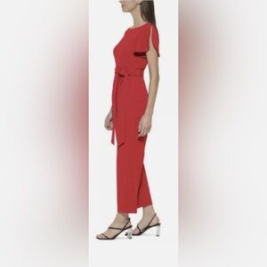 Calvin Klein Red Flutter Sleeve Jumpsuit